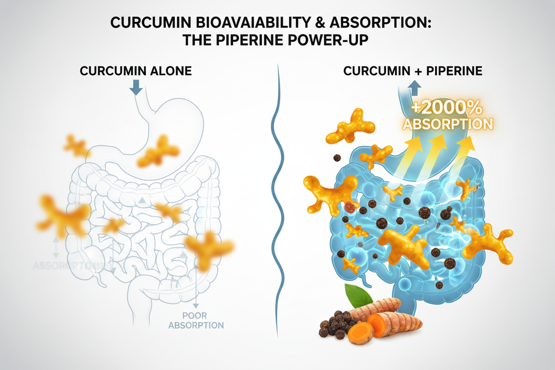 Biodisponibilità Curcumina - Come Aumentare Assorbimento del 2000% con Piperina